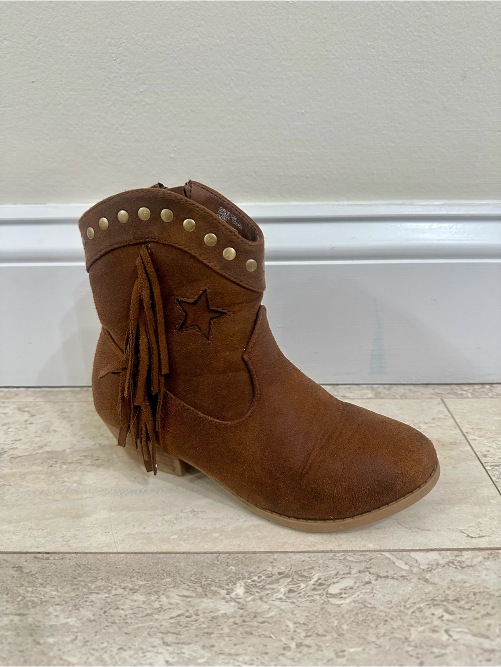 MIA Girls Brown Fringe Western Ankle Boots Size 12